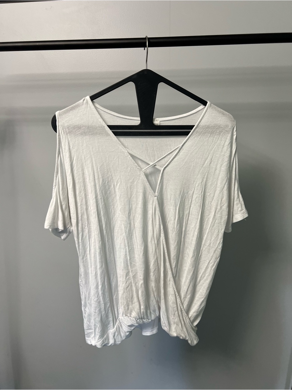Glitz White Crisscross V-Neck Short Sleeve Tee